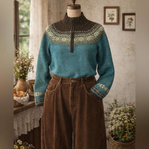 Eddie Bauer Fair Isle Pullover Cashmere, Cotton, Wool, Angora Blend Sweater - Picture 2 of 7